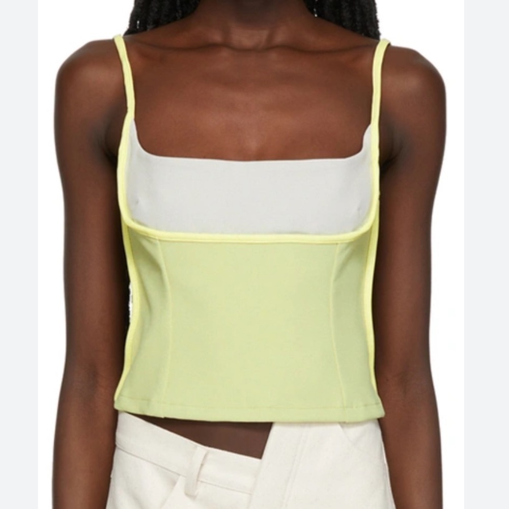 Paris Georgia White and Green Fitted Crop Tank Top - Picture 3 of 3